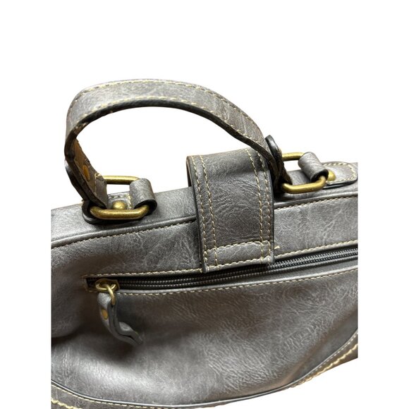 B.O.C. Embossed Floral Gray Handbag - Vegan Leather Top Handle & Crossbody Strap - Picture 5 of 9